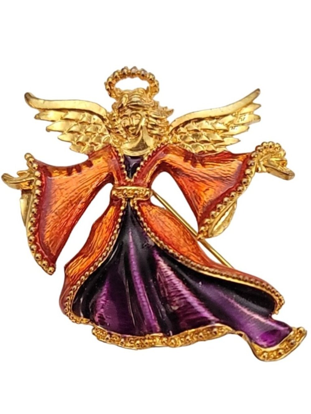 Christopher Radko Purple Red Enamel Angel Brooch Pin, Signed K821